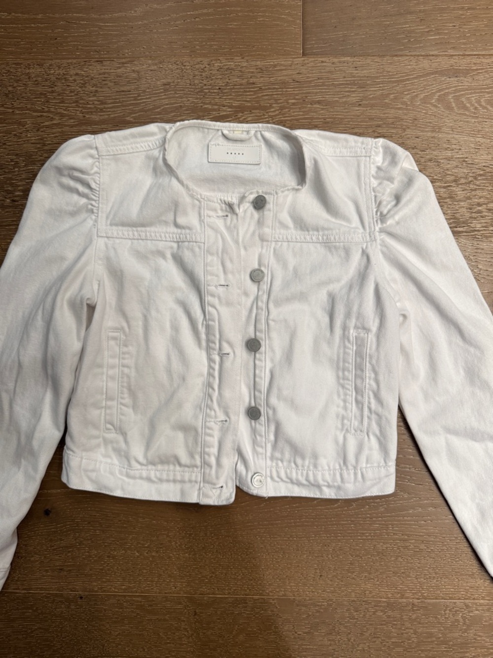 Blank NYC Cropped White Denim Jacket Puff Sleeve Utility Style Size S - Picture 2 of 7